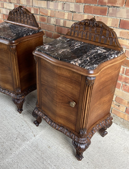 PAIR OF ITALIAN MARBLE TOP WALNUT SIDE CABINETS