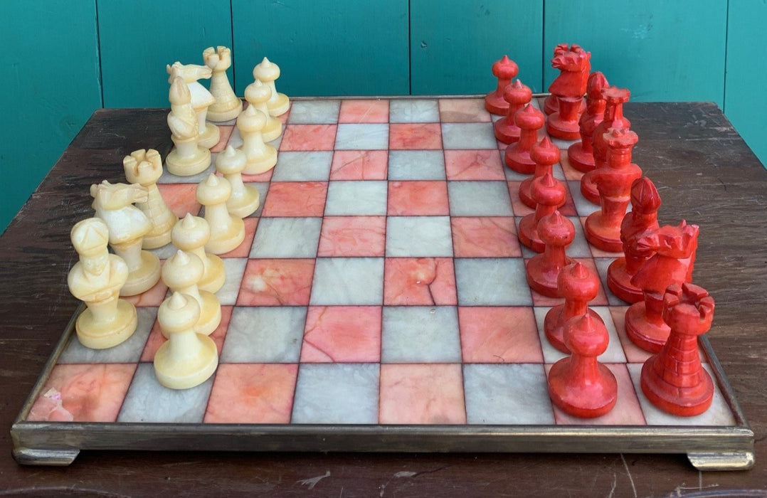 ALABASTER CHESS SET - AS FOUND