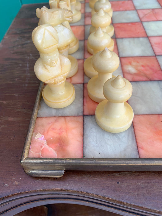 ALABASTER CHESS SET - AS FOUND