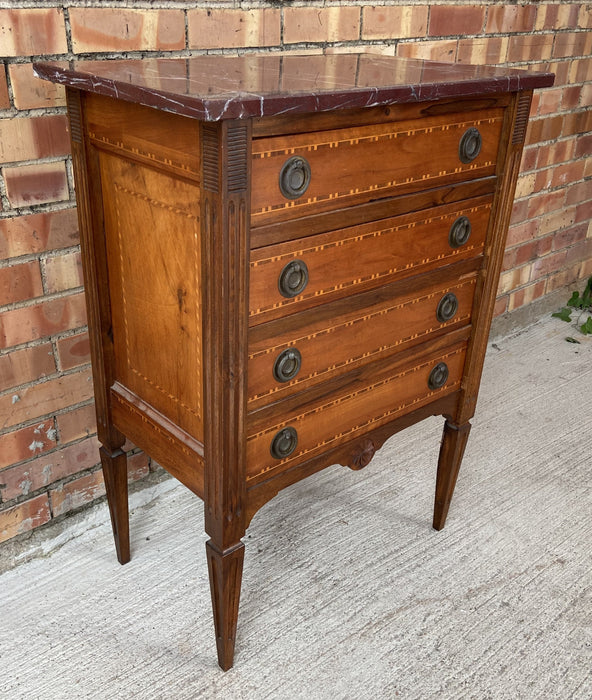 INLAID LOUIS XVI MARBLE TOP MAHOGANY CHEST