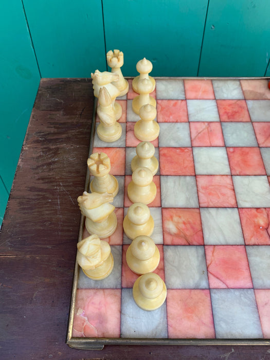 ALABASTER CHESS SET - AS FOUND
