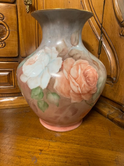 HAND PAINTED PORCELAIN VASE WITH ROSES