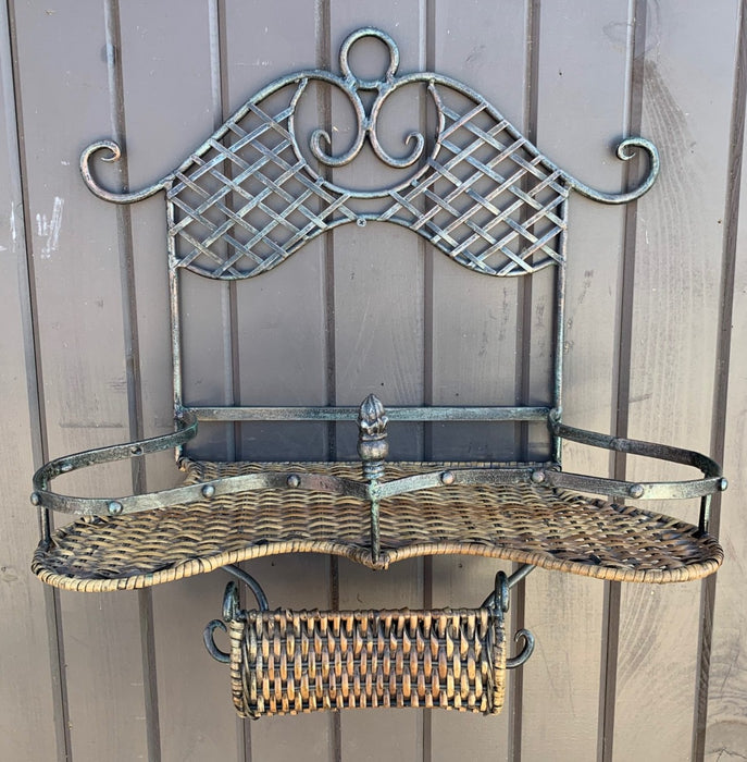 WICKER AND IRON WALL SHELF