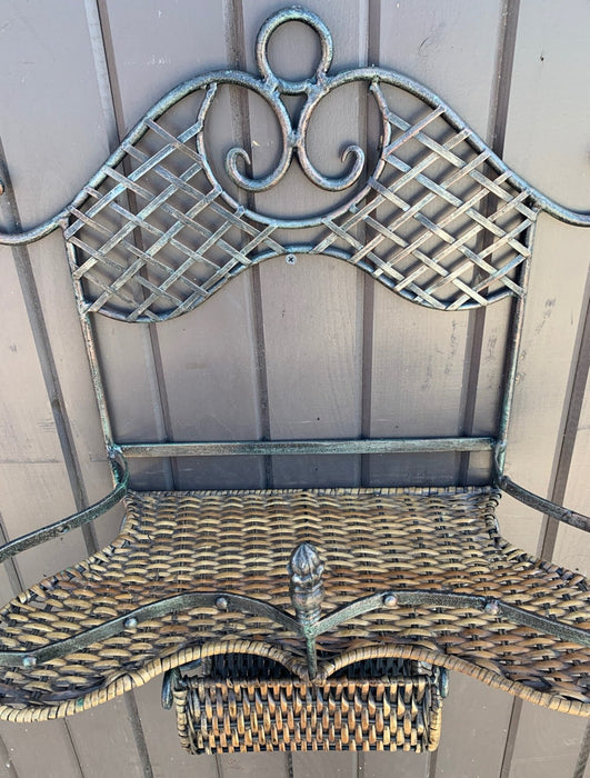 WICKER AND IRON WALL SHELF