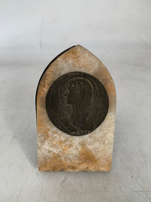MARBLE AND METAL MADONNA PLAQUE