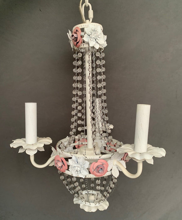 TINY WHITE PAINTED METAL CHANDELIER