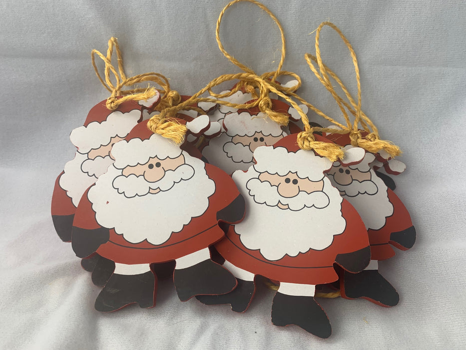 SET OF 10 WOODEN SANTA ORNAMENTS