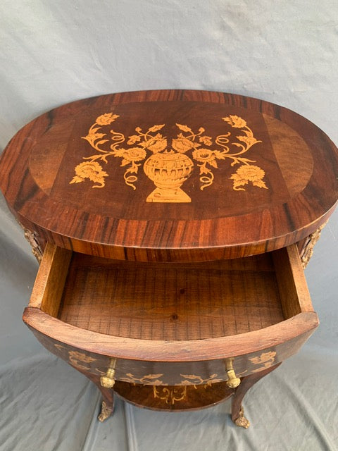 SMALL OVAL INLAID CHEST WITH ORMULU