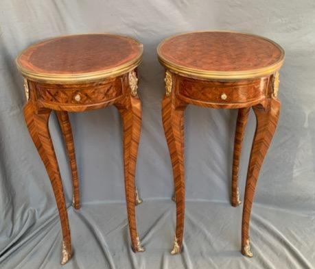 PAIR OF SMALL OVAL INLAID NIGHT STANDS