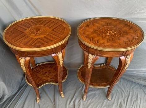 PAIR OF OVAL INLAID NIGHT STANDS