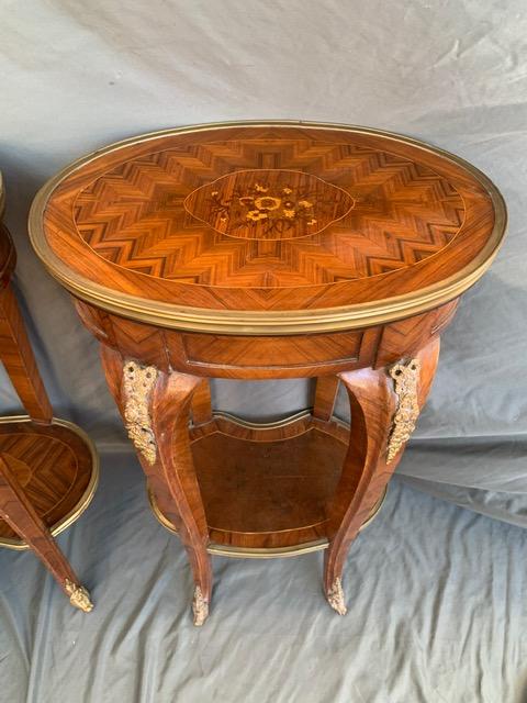 PAIR OF OVAL INLAID NIGHT STANDS