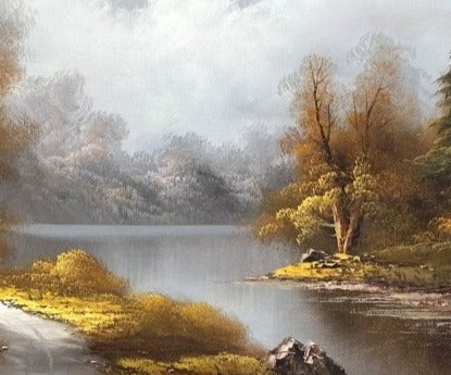 AUTUMN TREES ON A LAKE OIL PAINTING