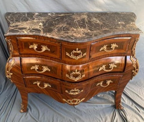 LARGE LOUIS XV EMPERADOR MARBLE TOP BOMBE CHEST