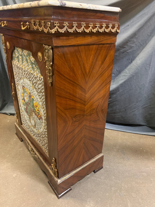 MARBLE TOP MOSAIC CONSOLE CABINET WITH ORMULU