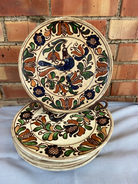 ROMANIAN FAIENCE POTTERY PLATE WITH BIRD-EACH