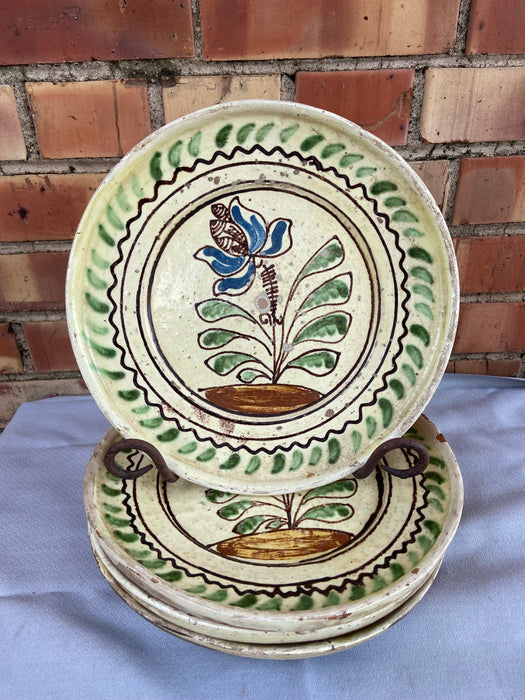 ROMANIAN FAIENCE POTTERY PLATE WITH FLOWER-EACH