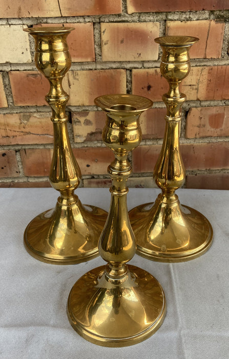 SET OF 3 BRASS CANDLE STICKS - NOT OLD