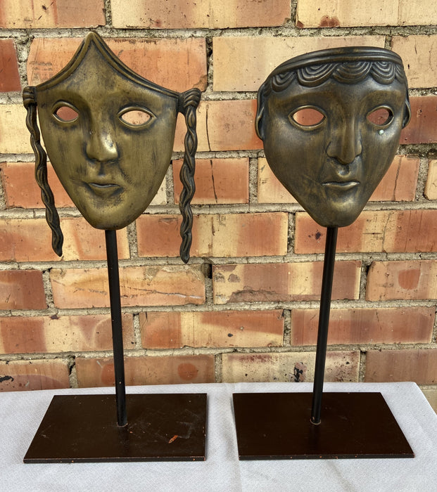 PAIR OF BRONZE THEATER MASKS