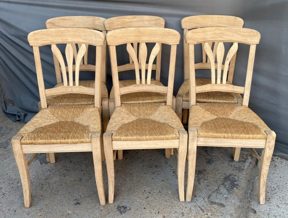 SET OF SIX RAW OAK RUSH SEAT CHAIRS