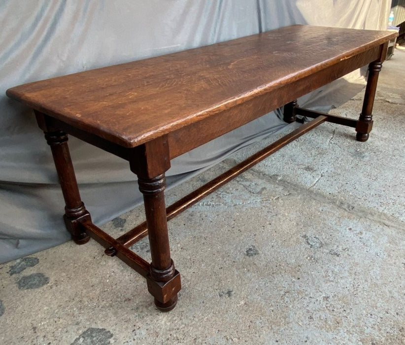 LONG ROUGH HEWN RUSTIC OAK FARM TABLE WITH DRAWER