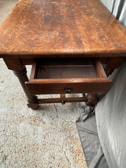 LONG ROUGH HEWN RUSTIC OAK FARM TABLE WITH DRAWER