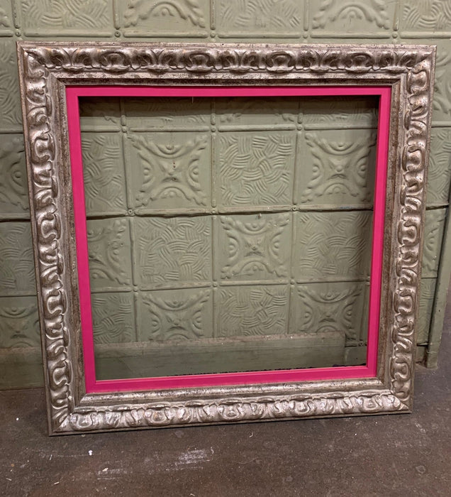 RUSTIC SILVER ORNATE SQUARE FRAME WITH PINK LINER