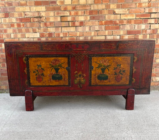 ANTIQUE ASIAN RED PAINTED LOW CONSOLE