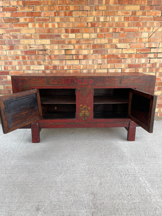 ANTIQUE ASIAN RED PAINTED LOW CONSOLE