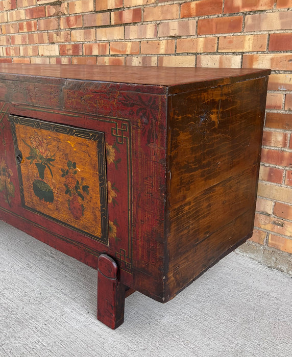 ANTIQUE ASIAN RED PAINTED LOW CONSOLE