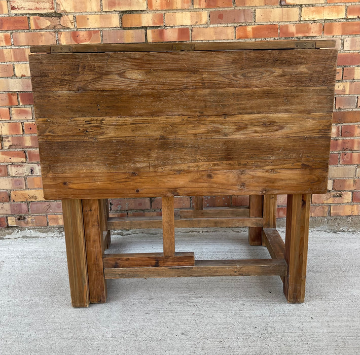 ANTIQUE TALL PINE DROP LEAF TABLE W/ DRAWERS