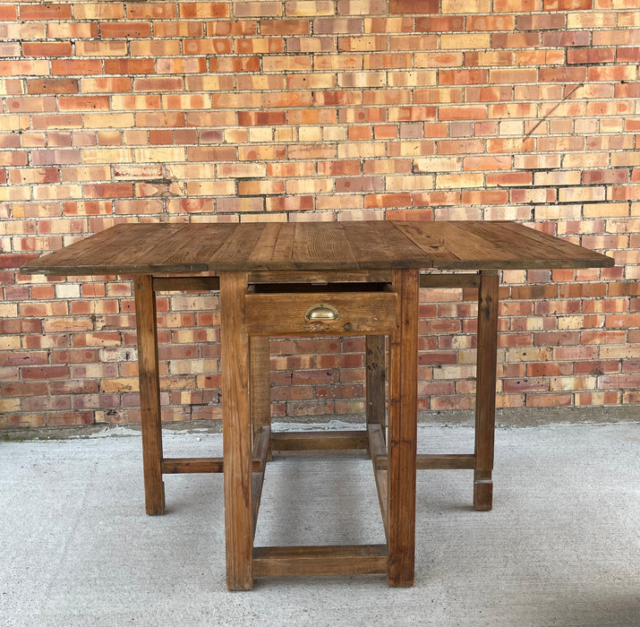 ANTIQUE TALL PINE DROP LEAF TABLE W/ DRAWERS