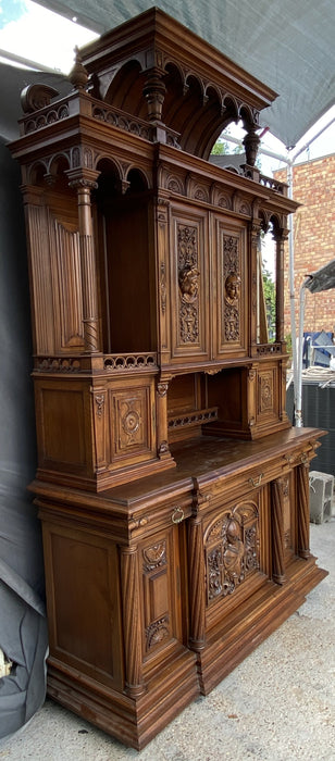 GIANT FRENCH WALNUT NEO RENAISSANCE CARVED FIGURAL BUFFET