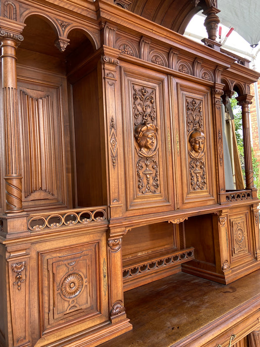 GIANT FRENCH WALNUT NEO RENAISSANCE CARVED FIGURAL BUFFET