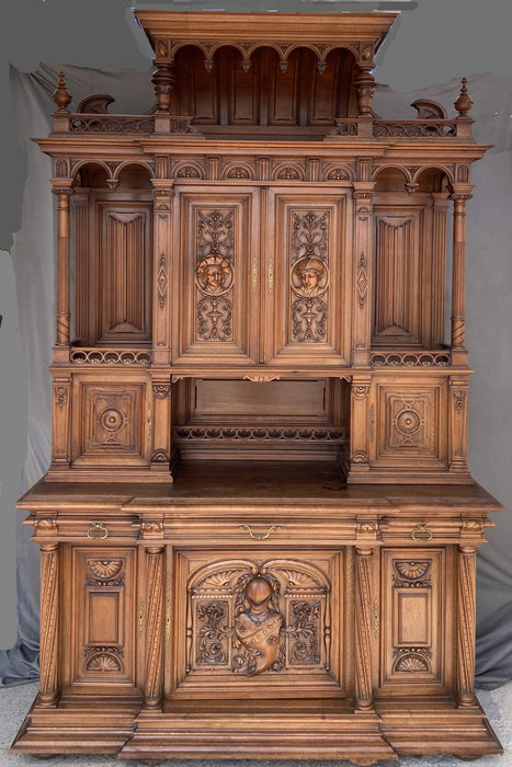 GIANT FRENCH WALNUT NEO RENAISSANCE CARVED FIGURAL BUFFET