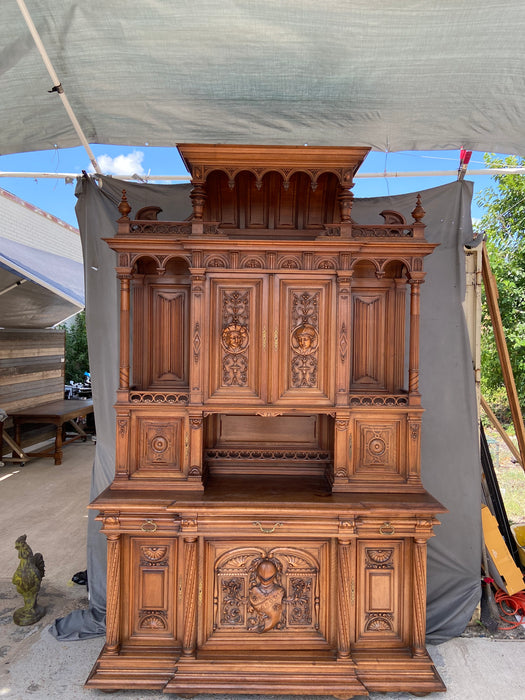 GIANT FRENCH WALNUT NEO RENAISSANCE CARVED FIGURAL BUFFET