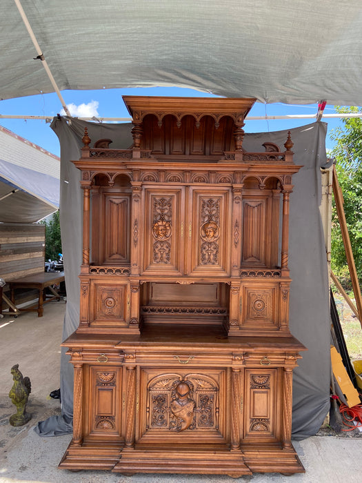 GIANT FRENCH WALNUT NEO RENAISSANCE CARVED FIGURAL BUFFET