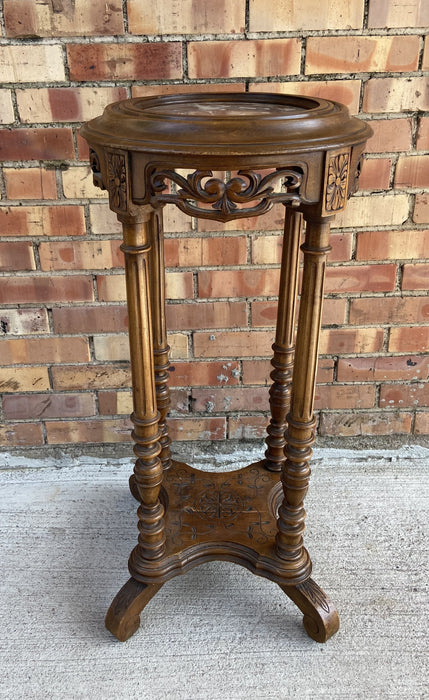 MARBLE TOP FLUTED PILLAR OAK PEDESTAL