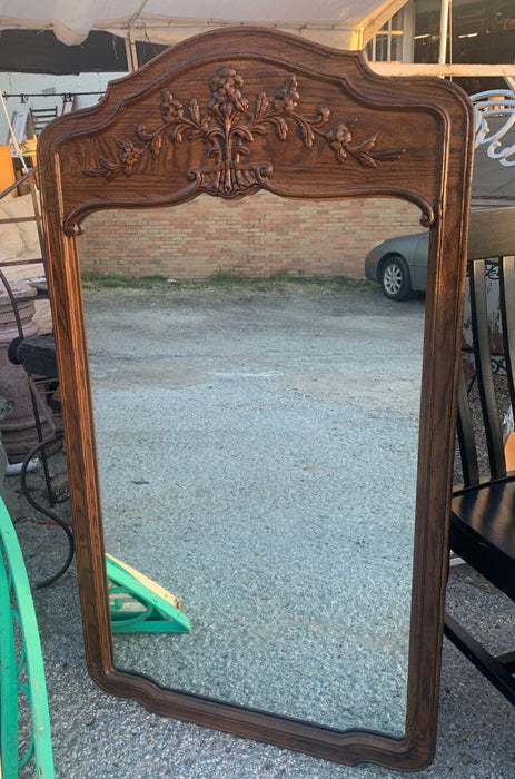 70'S VERTICAL OAK MIRROR WITH CARVING