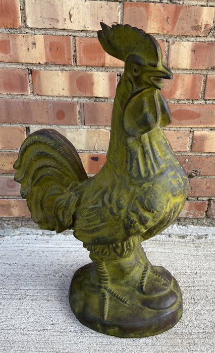 LARGE GREEN CAST IRON ROOSTER STATUE