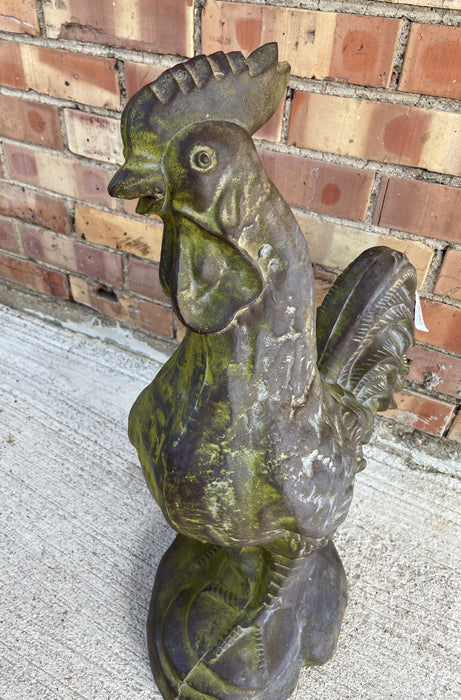 LARGE GREEN CAST IRON ROOSTER STATUE