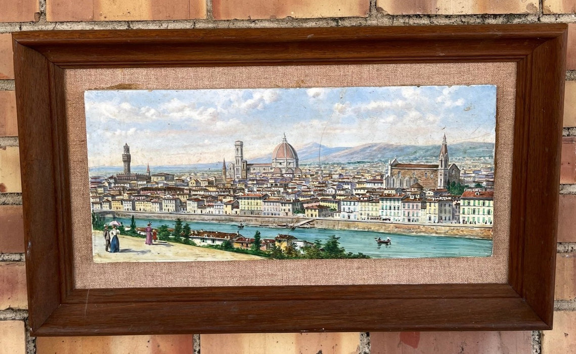 LARGE ITALIAN CITY SCAPE FRAMED TILE AS FOUND