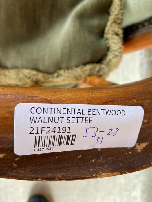 CONTINENTAL BENTWOOD WALNUT SETTEE WITH GREEN UPHOLSTERY