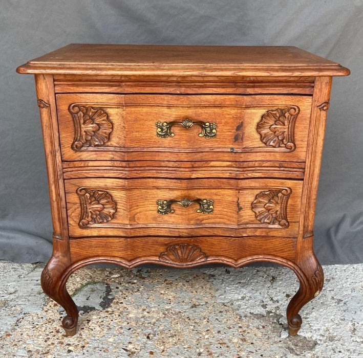 SMALL 2-DRAWER LOUIS XV SERPENTINE OAK SIDE CHEST