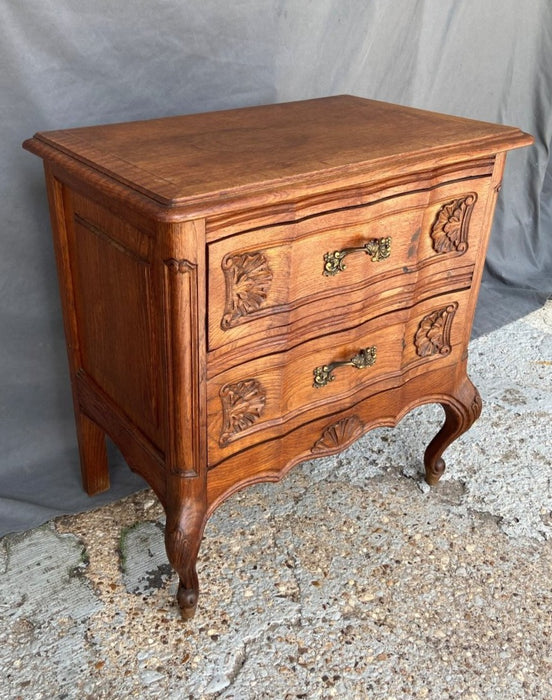 SMALL 2-DRAWER LOUIS XV SERPENTINE OAK SIDE CHEST