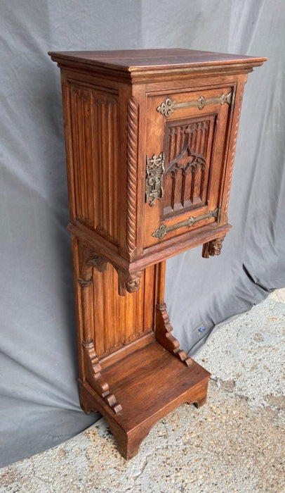 NARROW NEO GOTHIC TRACERY CARVED OAK CABINET