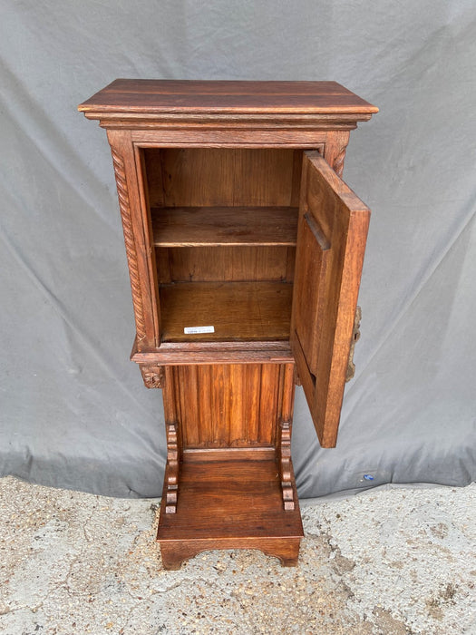 NARROW NEO GOTHIC TRACERY CARVED OAK CABINET