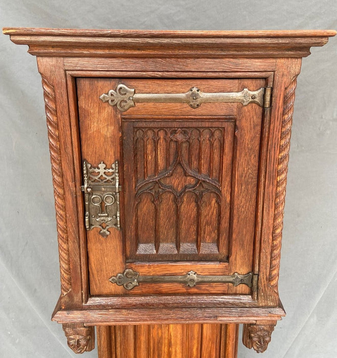 NARROW NEO GOTHIC TRACERY CARVED OAK CABINET