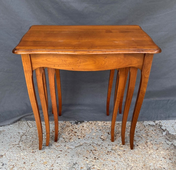 SET OF 3 LOUIS XV CHERRYWOOD NESTING TABLES WITH CABRIOLE LEGS