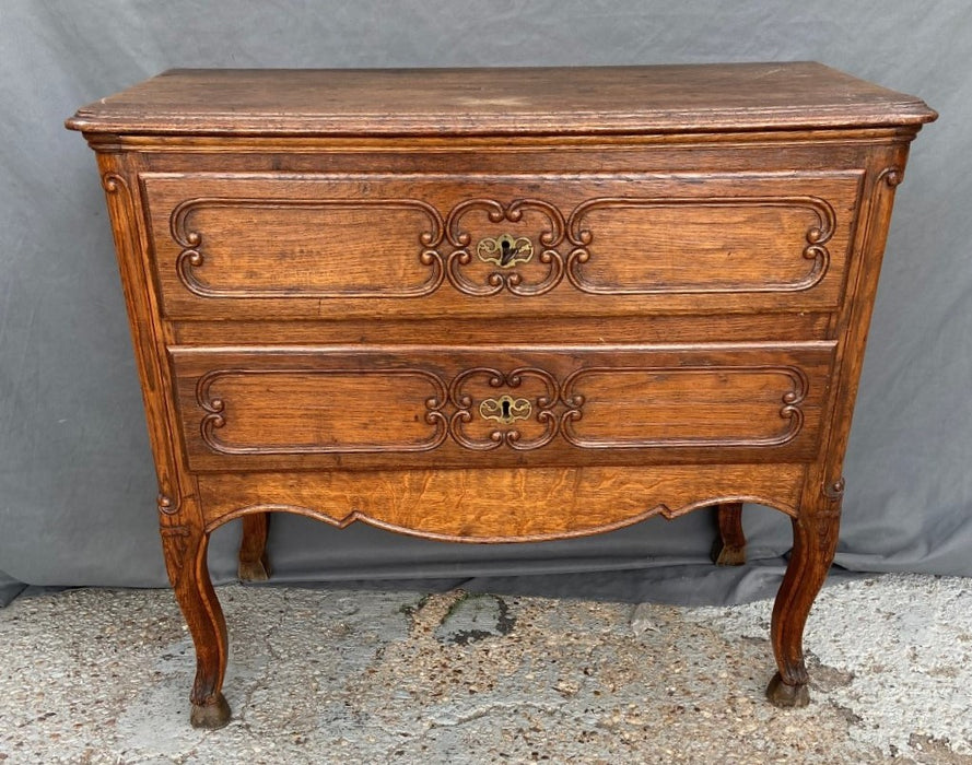 LOUIS XV HOOF FOOTED OAK  2 DRAWER CHEST