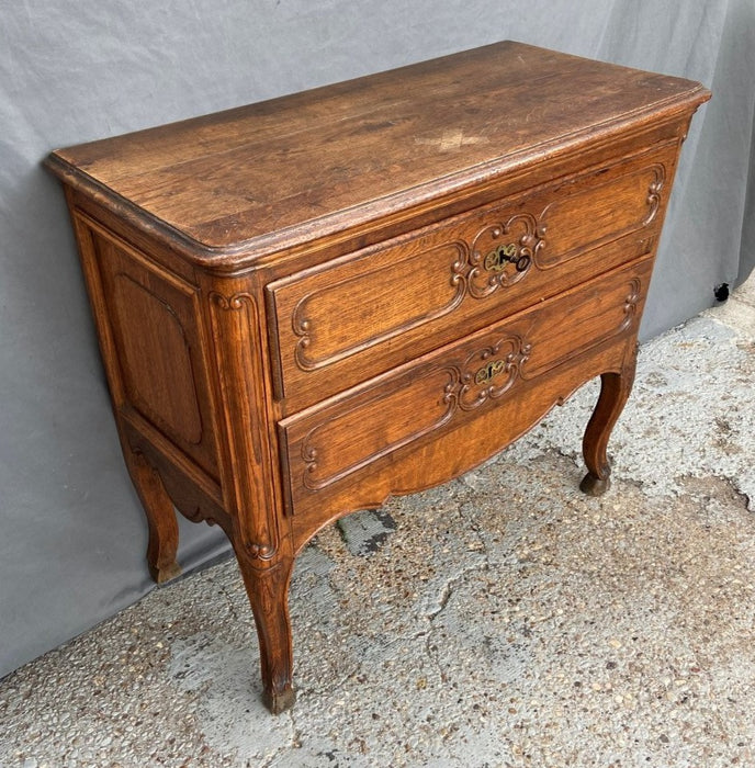 LOUIS XV HOOF FOOTED OAK  2 DRAWER CHEST